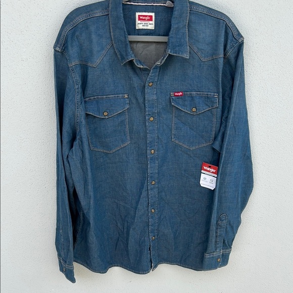NWT Men’s Wrangler Cowboy Denim Western Blue Casual Snap Down Shirt XXL 2XL - Picture 1 of 7